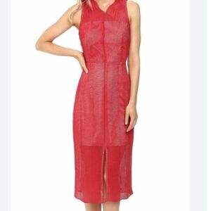 Keepsake Think Twice Rose Red Lace Midi Dress Lace Up Back M NWT
